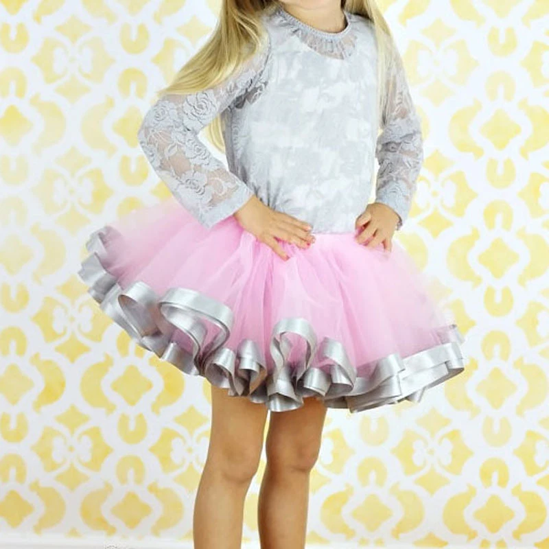 

2018 Voile Fluffy Little Baby Girl Tutu Skirt With Satin Ribbon Trim Sewn Puffy Baby Tutu Skirt for 0-7 years old