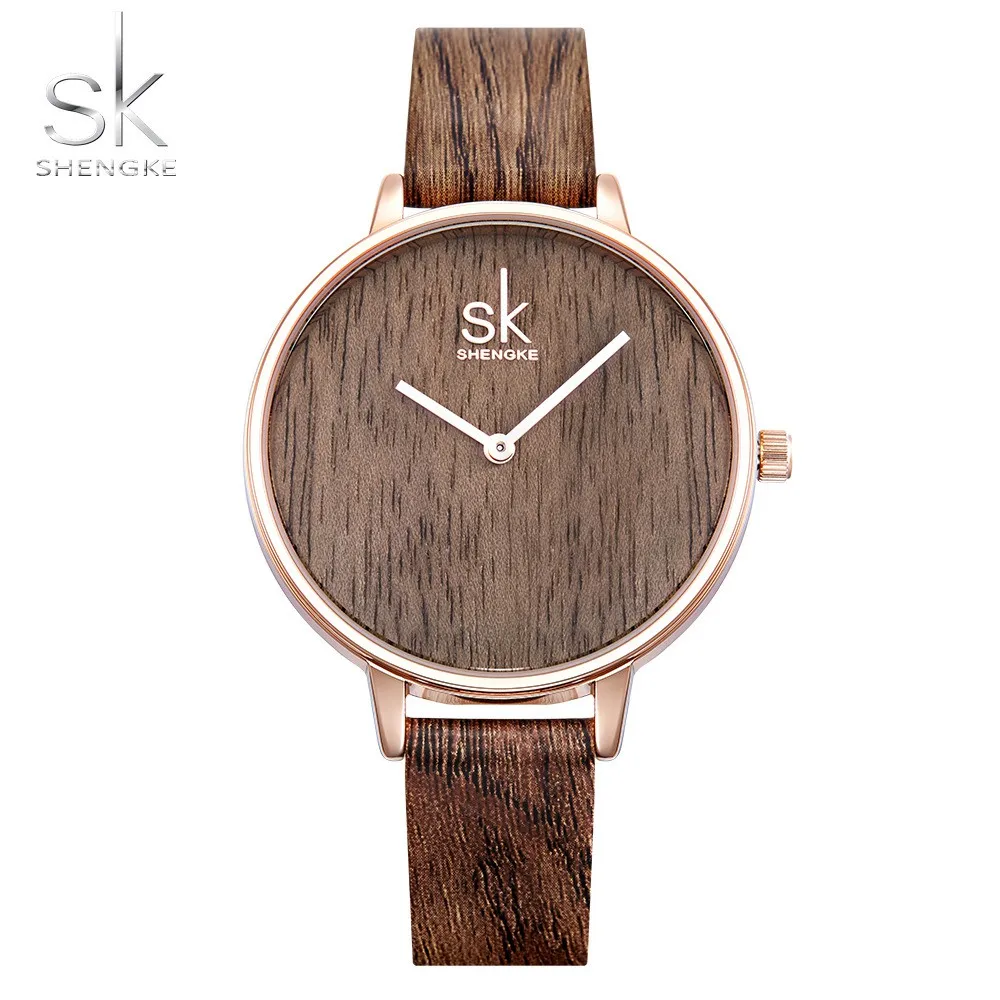 Achat Shengke 2018 New Creative Femmes Montres Mode Casual Bois En Cuir Montre Simple Femme Montre À Quartz Relogio Feminino
