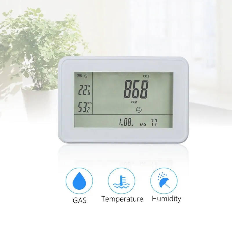 CO2 Detector Carbon Dioxide Detector Temperature Humidity Digital Gas Leak Detector CO2 Analyzer Monitor with Alarm Gas Detector CO2 Detector Carbon Dioxide Detector Temperature Humidity Digital Gas Leak Detector CO2 Analyzer Monitor with Alarm Gas Detector
