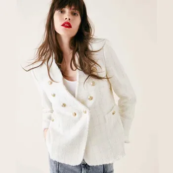 

Blazer Women Fashion Runway Luxury Designers Long Sleeve Double Breasted Elegant 2019 Tweed Blazers and Jackets Suit Coat Femme