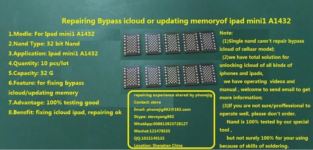 

unlock ipad mini1 nand flash 32G with serial number,clean sn,ipad hdd chip bypass A1432 icloud ipad mi1,100% good free ship10pcs