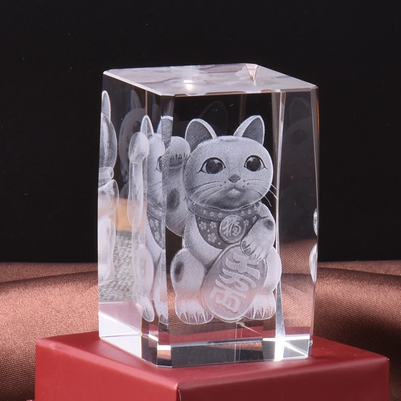 Современные кристаллы для домашнего декора 3D лазерная мультяшная кошка подарки ремесла миниатюрные стеклянные сувениры животные счастливые декоративные статуэтки