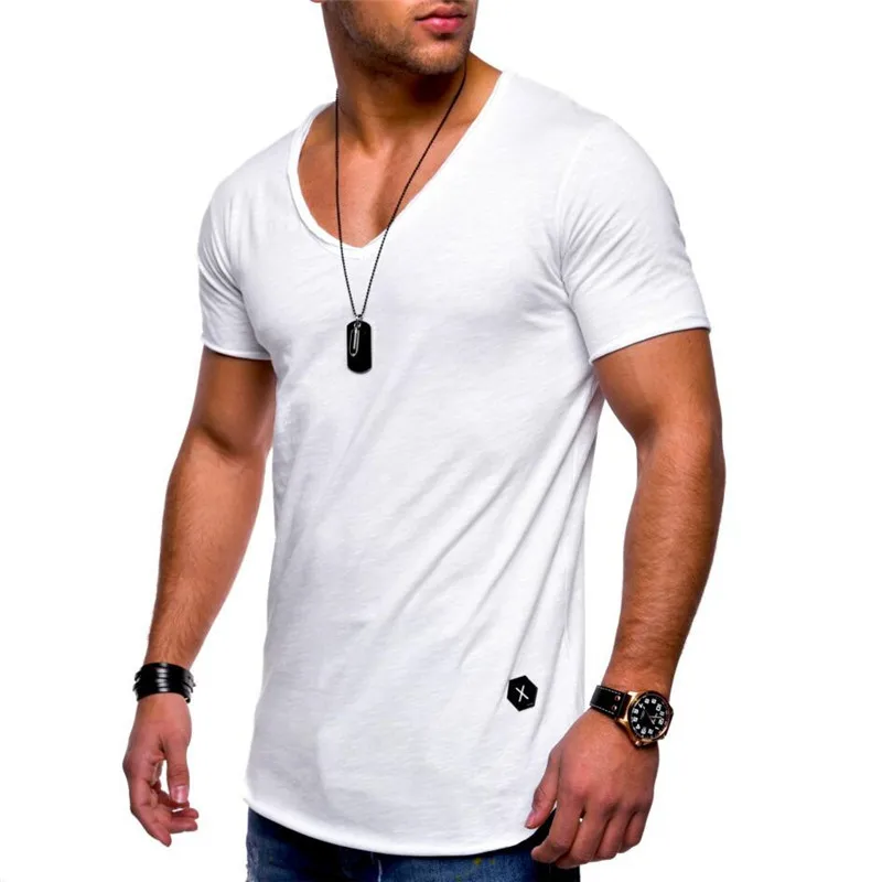 Новинка года, летняя мужская футболка, модная брендовая хлопковая Футболка с принтом логотипа, Мужская трендовая Повседневная футболка с короткими рукавами и v-образным вырезом - Цвет: 19