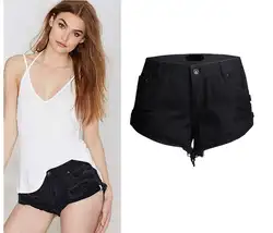 Шорты Feminino Бермуды 2019 Летний стиль джинсы рваные шорты с низкой талией женский, черный отверстие керлинг джинсовые короткие для женщин K190