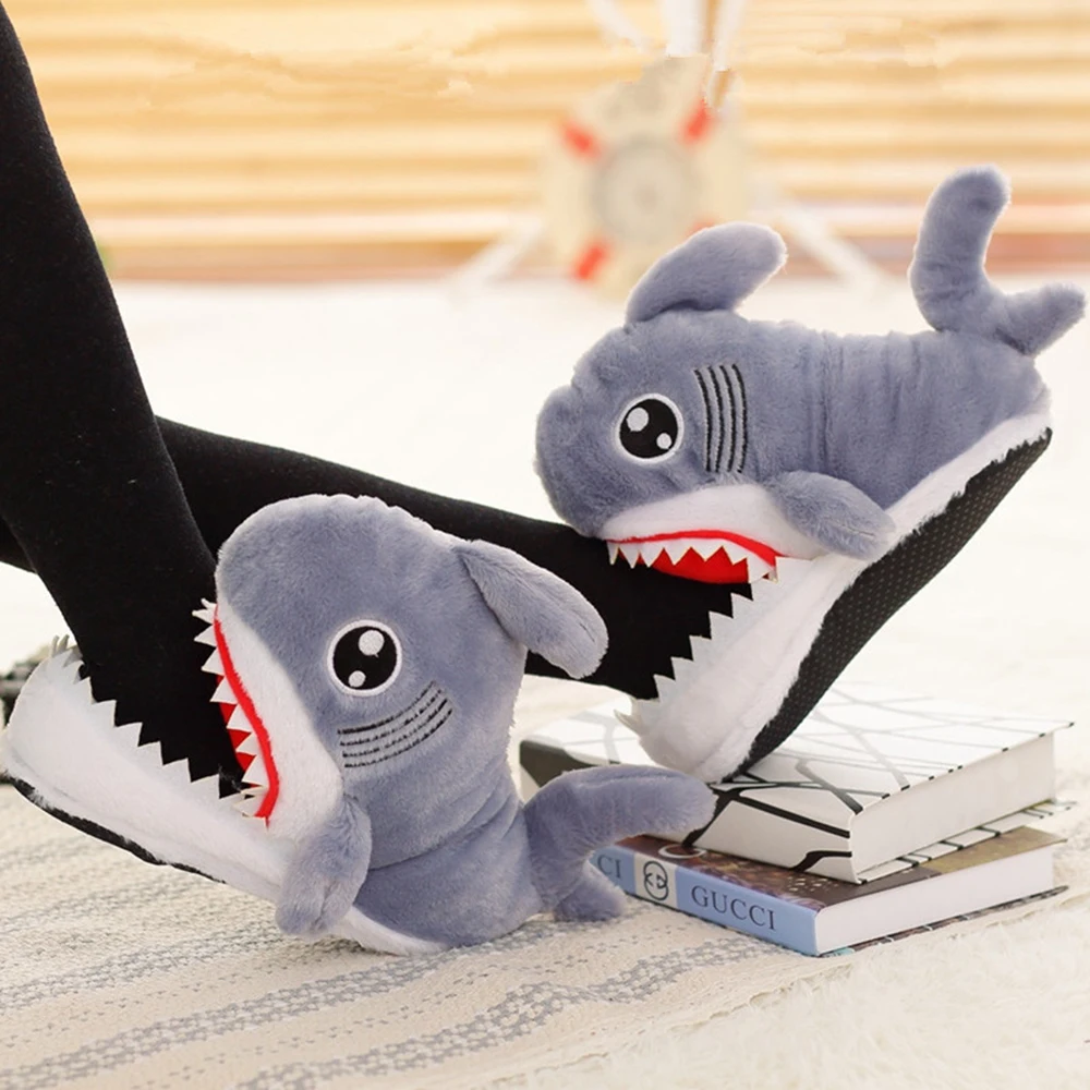 

Winter Women Shoes Warm Slippers Funny Slippers Men Women Soft Bottom House Indoor Floor Shark Shape Furry Slippers Shallows