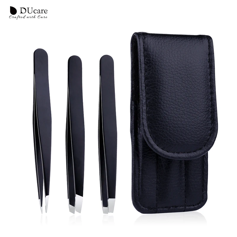 

DUcare 3PCS/Set Eyebrow Tweezers Stainless Steel Point Tip Eye Brow Trimmer Slant Tip/Flat Tip Hair Removal Makeup Tool with Bag