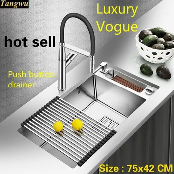 Buy Free Shipping Household Big Kitchen Manual Sink Single Trough Dish Washing Durable 304 Stainless Steel Luxury Hot Sell 75x42 CM