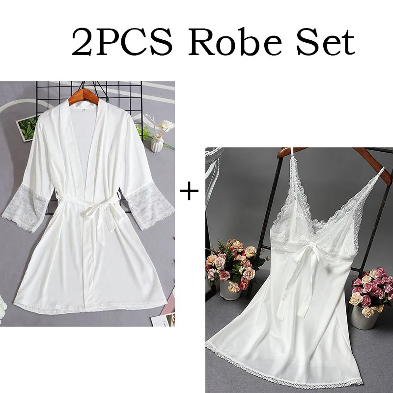 

Wedding Bride Bridesmaid Robe Set Summer Ladies 2 Pieces Sleepwear Satin Dressing Gown Geisha Kimono Sexy Lace Yukata M-XXL