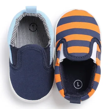 

Hot Sale Newborn Baby Boys Canvas Striped Shoes Kids Infant Toddler First Walkers Soft Sole Non-Slip Loafer Casual Shoes
