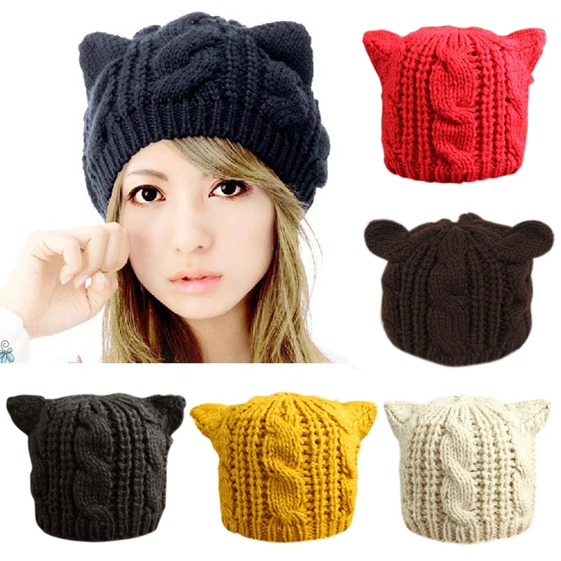 2016 Fashion Lady Girls Winter wool makes hotspot Cat Ear Hat Beanie  Free shipping