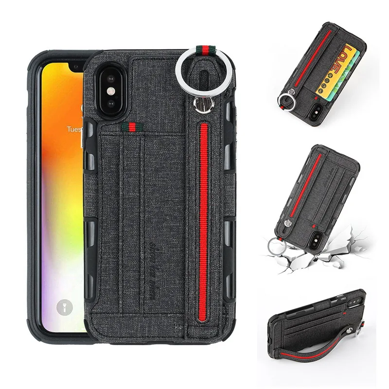 

Luxury Hands Hang Rope Card Holder Phone Case for iPhone XS MAX XR 10 8 Plus Soft TPU PU Leather Cover for iPhone X 7 6 6S Plus