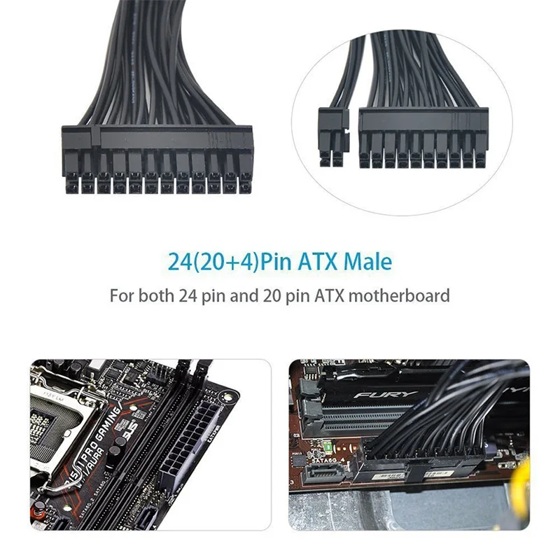 ATX 24Pin 2 Dual Molex PSU Power Supply Cord Motherboard Adapter Cable Starter Extender Synchronous For Computer Connect Mining