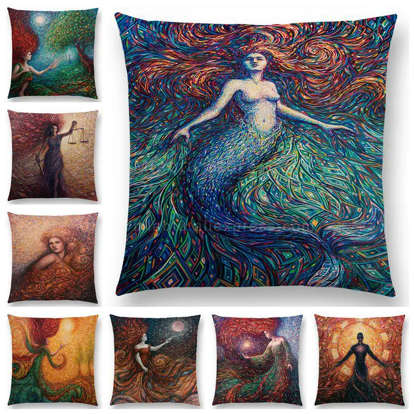 

45X45CM Мексика Стиль абстрактные мифологическим персонажем чехлы Модные из хлопка и льна Декоративные диванные подушки Чехол Перевозка груза падения