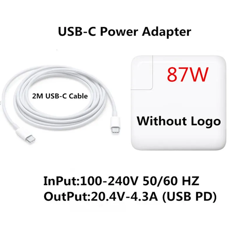 

87W USB-C Power Adapter Type-C PD Charger With 2M USB-C Charging Cable For Latest Macbook pro 15-inch A1706 A1707 A1708 A1719