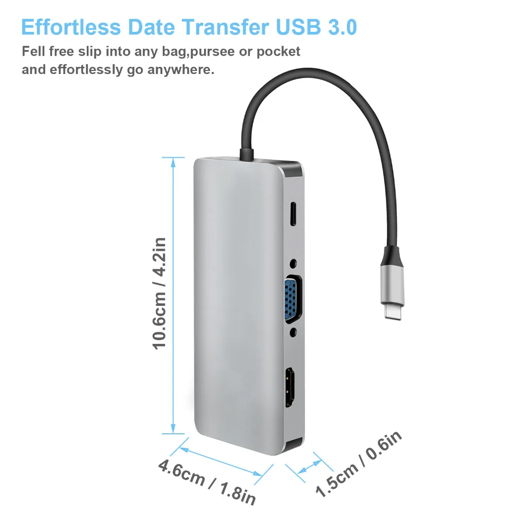 9 En 1 Tipo C Thunderbolt 3 Hub 4 K USB C a HDMI adaptador RJ45 Ethernet lector de tarjeta SD adaptador - 6
