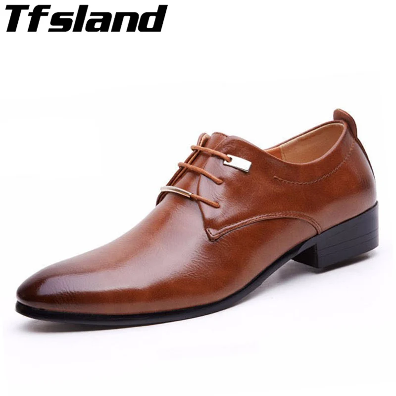comprar Tfsland Novo 2018 Homens Vestido de Festa Formal Sapatos Oxford Homens De Couro Macio Sapatos Lace Up Apontou Toe Homens Negros sapatos Sneakers