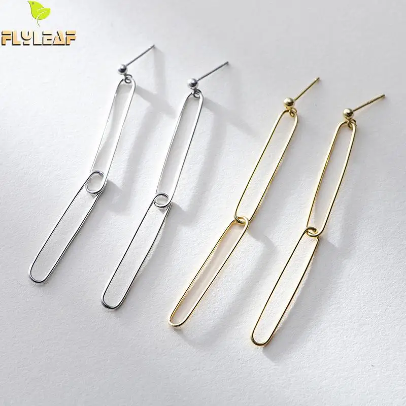 

Flyleaf 100% 925 Sterling Silver Oval Docking Simple Drop Earrings For Women Fashion Party Jewelry