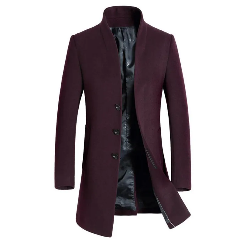 Высококачественная осенняя и зимняя мужская куртка, пальто, деловая куртка, пальто, ветровка, сплошной цвет, тонкая шерстяная куртка - Цвет: Red wine
