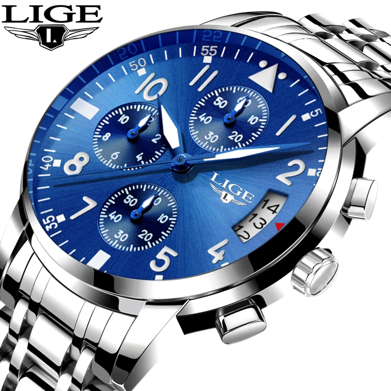 

LIGE Mens Watches Top Brand Luxury Fashion Business Quartz Watch Men Sport Full Steel Waterproof Black Clock Relogio Masculino