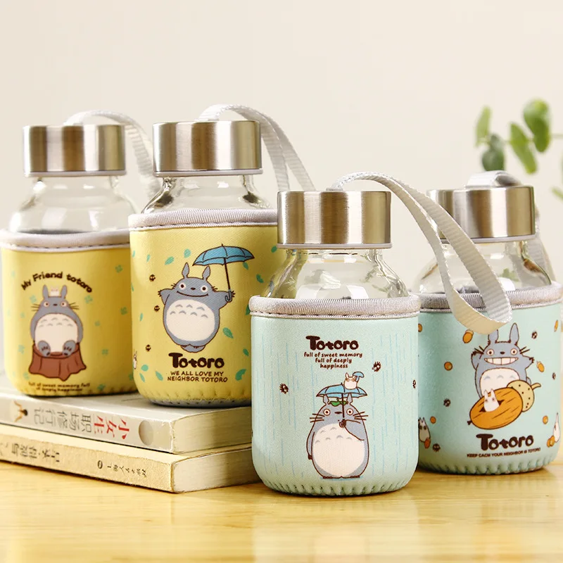 

Mini 145ml Small totoro portable cloth cover glass mug cartoon child iopened sports bottle