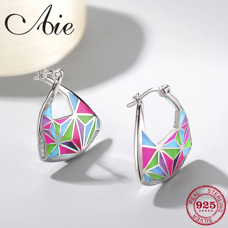 

2018 new fashion DIY gift 925 Sterling Silver Triangle shape Colourful pattern fine Enamel Dangle Earrings Party Jewelry