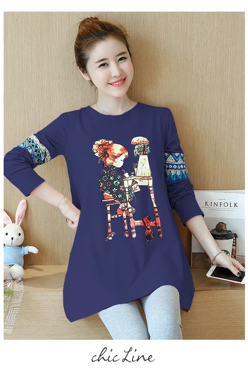 Fashion Loose Cartoon Print Long-sleeve Maternity Dresses 2019 Autumn New Korean Pregnancy Clothes for Pregnant Women QL8827