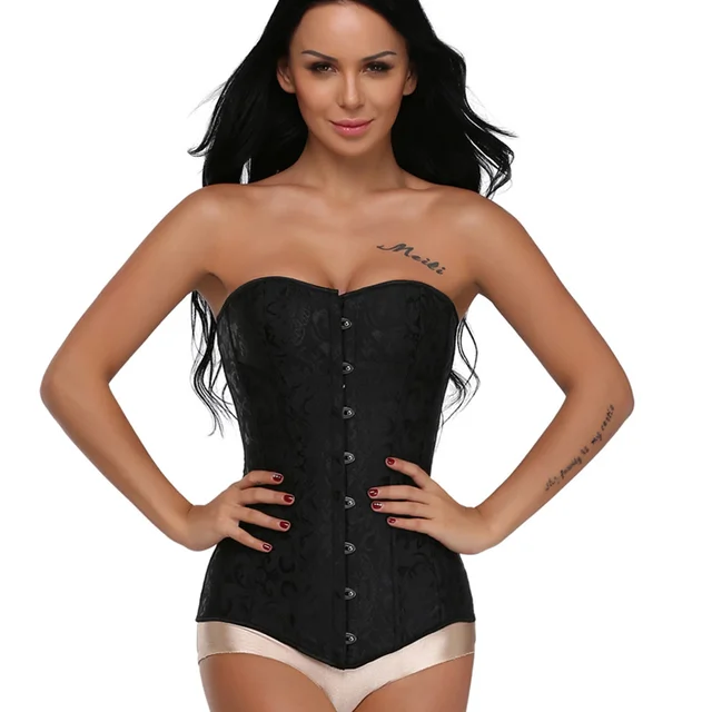 womens steampunk 14 spiral steels boned overbust long torso corset plus size strapless shapewear