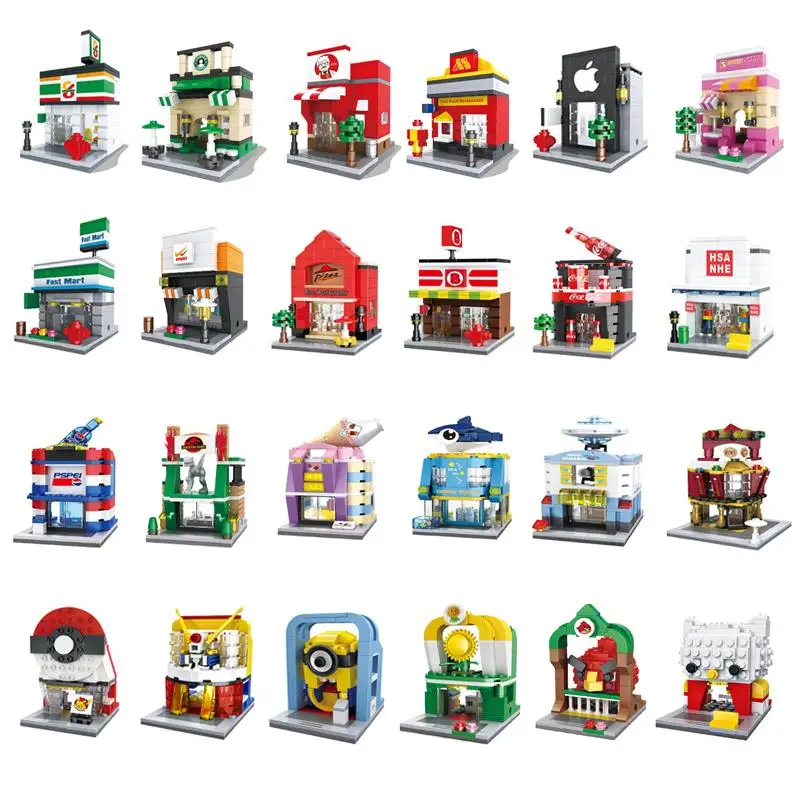 

City Series Steet View Mini Model Cute Stores Shops Yellow Small Capsule Building Blocks Toys Compatible Creator Sets