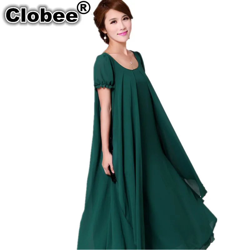 

Green 2019 Women Summer Chiffon Dress Feminino Loose Plus Size Vestidos Flounced Maxi Long Dresses Boho Clothing robe chemise