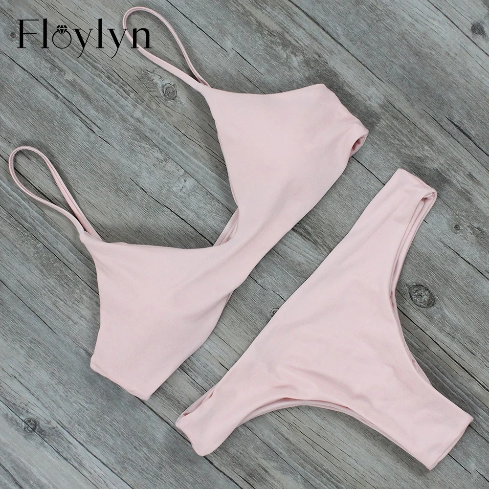 Floylyn High Quality Pink&Orange Bikinis Women Low Waist Brazilian