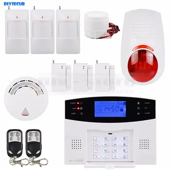 

DIYSECUR 433MHz Wireless & Wired GSM SMS Home Security Alarm System Kit + 3 PIR Motion Sensor + Smoke Sensor + 2 Remote Control