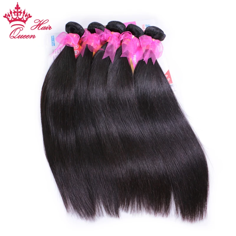 Queen Hair Products 100% Human Hair Brazilian Straight 3 Bundles With Closure Virgin Hair Extensions Natural color Lace Closure