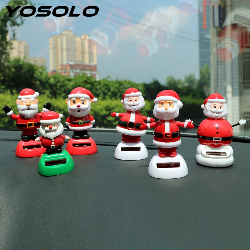 YOSOLO Santa Claus Car Ornament Dashboard Decoration Solar Power Dancing Toy Christmas Style Swinging Ornaments Auto Accessories