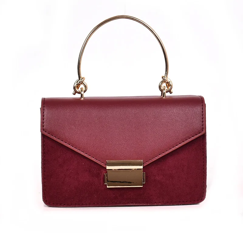 

Suede Metal Handle Women Small Handbags Girls 2019 New Shoulder Bags Retro Fashion Handbags Flap PU Leather Messenger Bags Solid