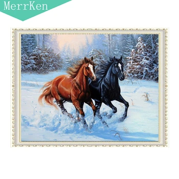 

MerrKen Diy diamond painting Horse pentium resin Round diamond embroidery diamond mosaic Home decoration painting 30*40cm
