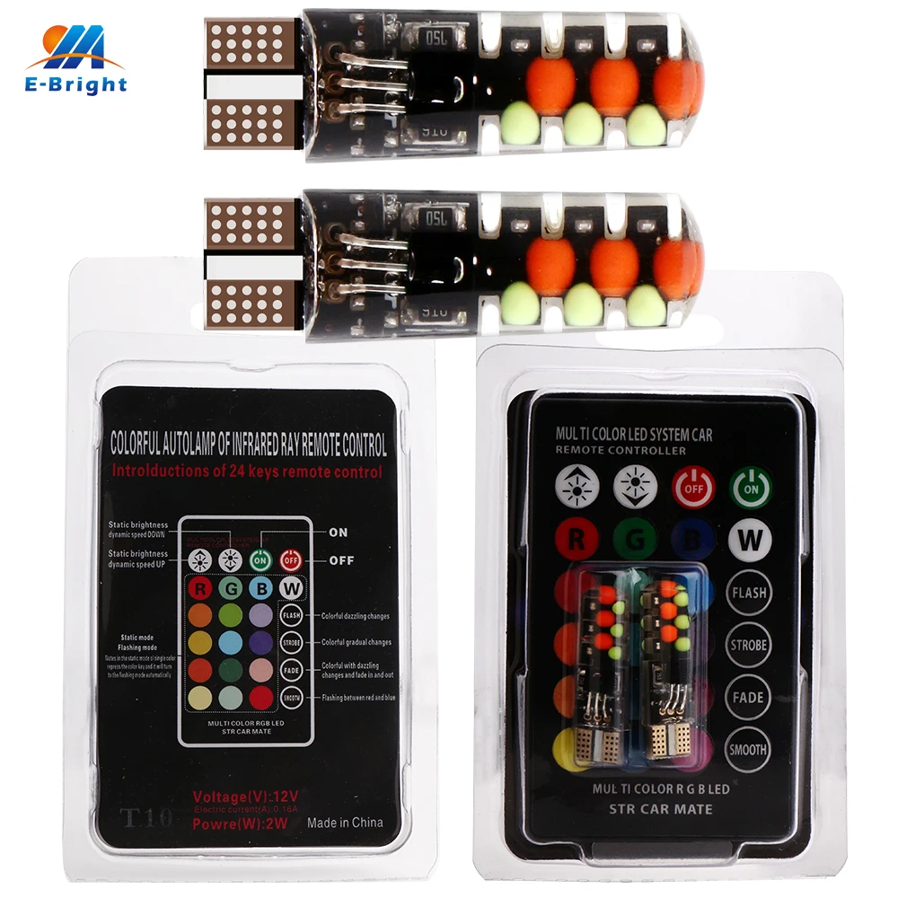 YM E Bright 2 шт./компл. T10 COB 12 SMD RGB 194 168 W5W В Автомобильная фотолампа новый стиль с