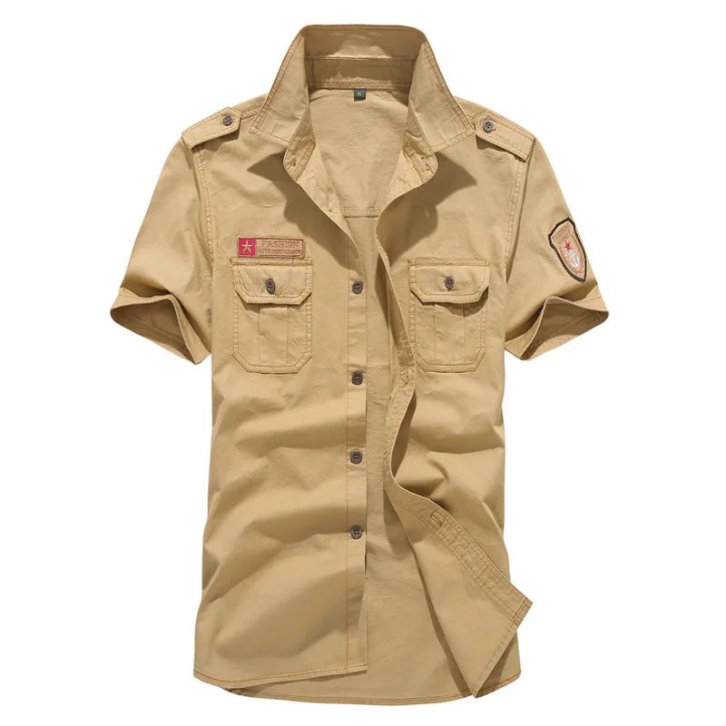 

2018 Summer Cotton Casual Shirts Men Fashion New Bomber Short Sleeve Loose Army Comfortable Men High Quality Dress Shirt