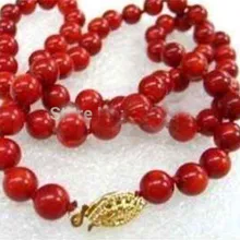 Очень Хороший необычный свадебные женские натуральный 8 мм красный коралл Бусины Цепочки и ожерелья 18 ''ААА серебро крючок 2 шт. Цепочки и ожерелья S Ши