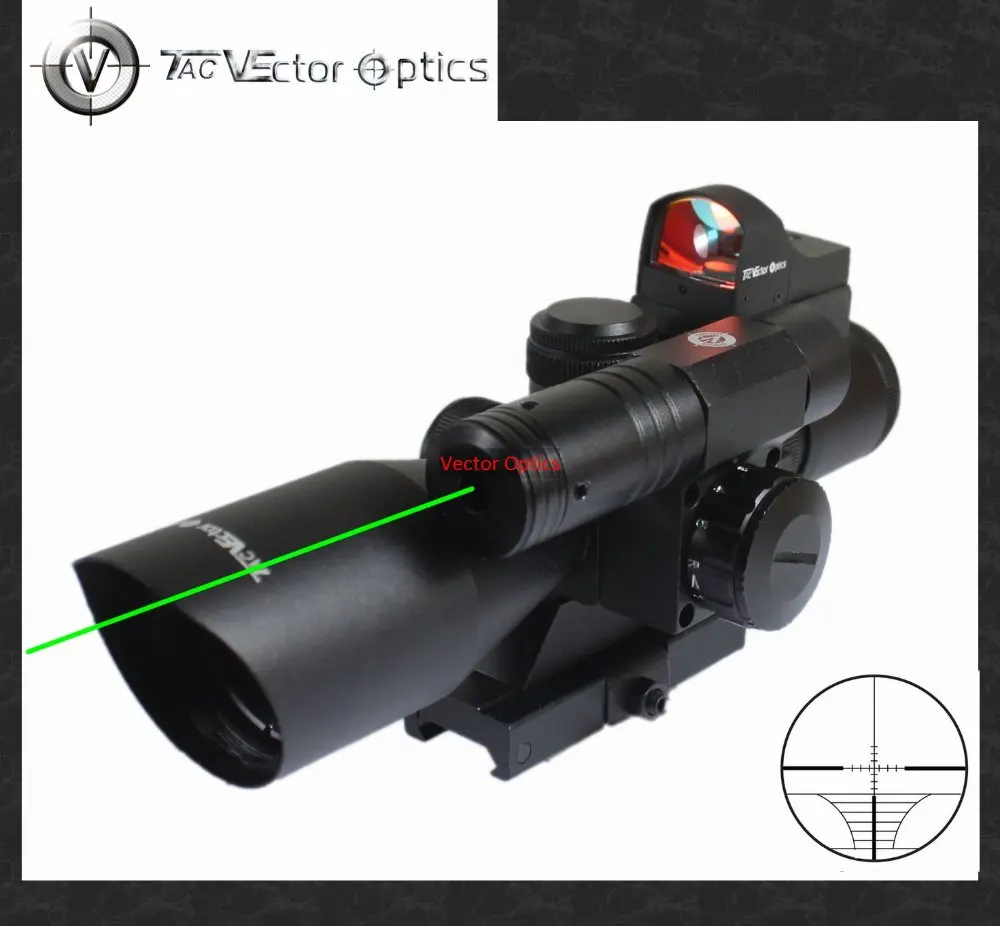 TAC Vector Optics 2.5-10x40 Hunting Green Laser Riflescope with Mini Red Dot Scope Combo AR Weapon Sight fit AR15 AK47