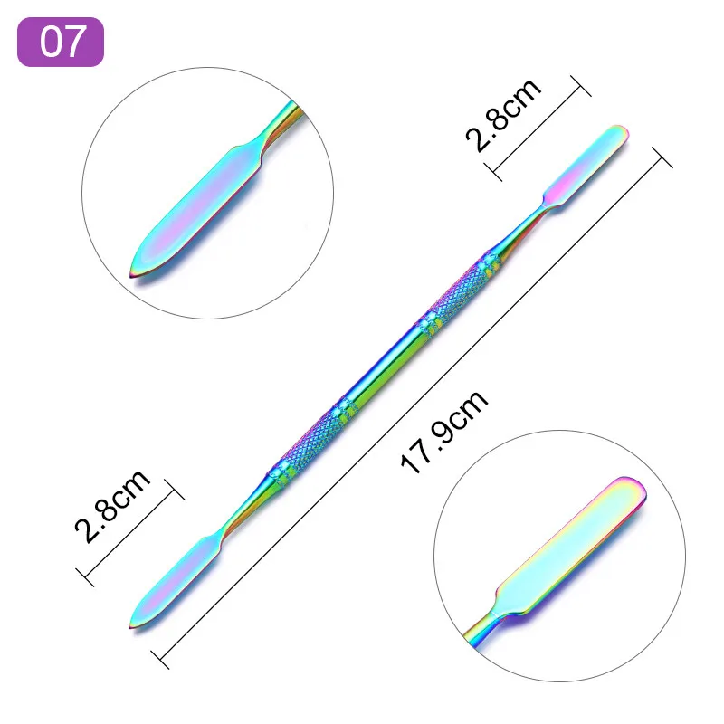 1 шт. двухсторонний корректор канавок для ногтей, толкатель для кутикулы, педикюр, нержавеющая сталь, инструмент для маникюра, аксессуары для ногтей - Цвет: colorful 07