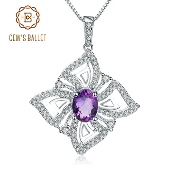 

GEM'S BALLET 1.30Ct Oval Natural Amethyst Gemstone Butterfly Pendant Necklace For Women 925 Sterling Silver Fine Jewelry
