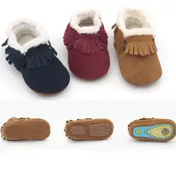 Зимние сапоги для девочек из натуральной кожи наивысшего качества с теплым мехом; детские мокасины с жесткой резиновой подошвой; ботинки