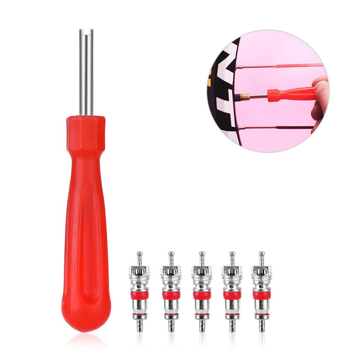 

VORCOOL Valve Core Remover Removal Tool Key & 5 Valve Core for Motorbike Car Truck Motorcycle Tire Tyre Valve Stem Core Part A20