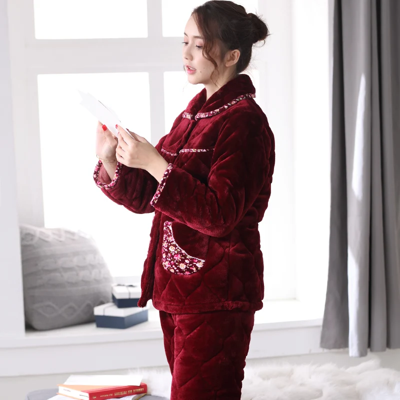 Теплая зимняя женская утепленная Коралловая флисовая Пижама, комплект женской одежды для сна, фланелевая ночная рубашка для женщин, теплый фланелевый пижамный комплект