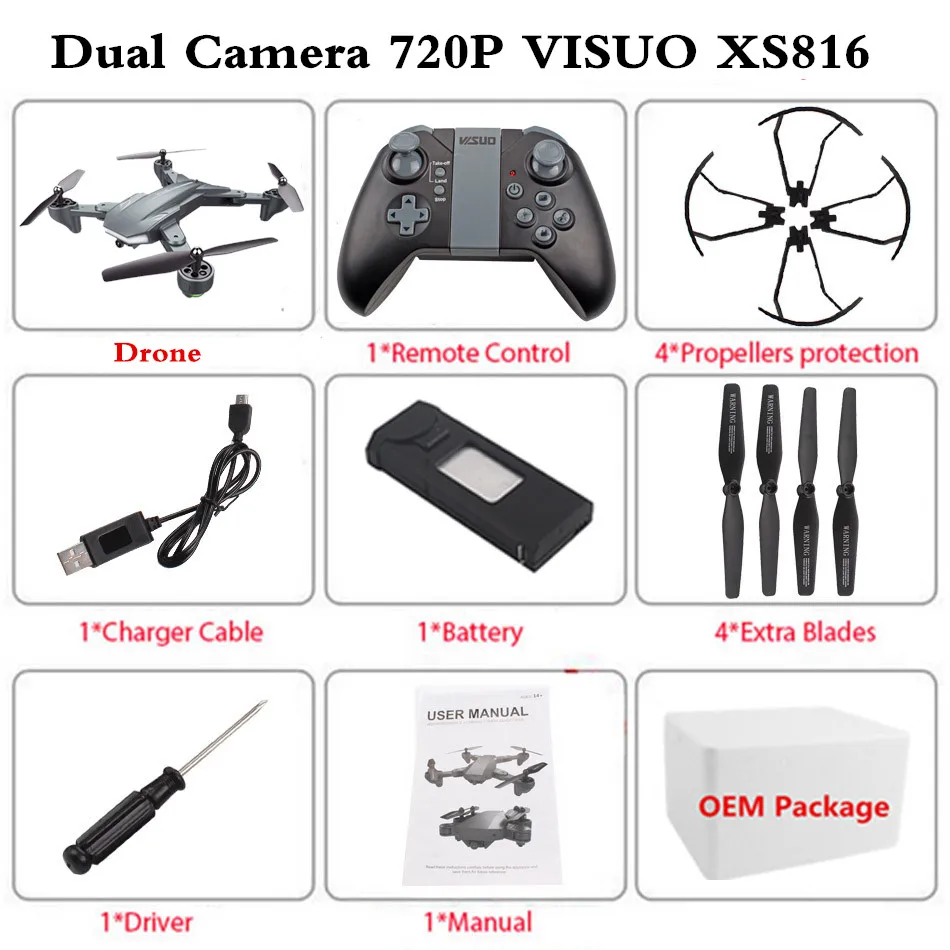 VISUO XS816 RC DroneOptical Flow позиционирование Двойная камера wifi 2MP+ 0.3MP Квадрокоптер с камерой жестовая съемка селфи Дрон - Цвет: 720P 1B Foam Box