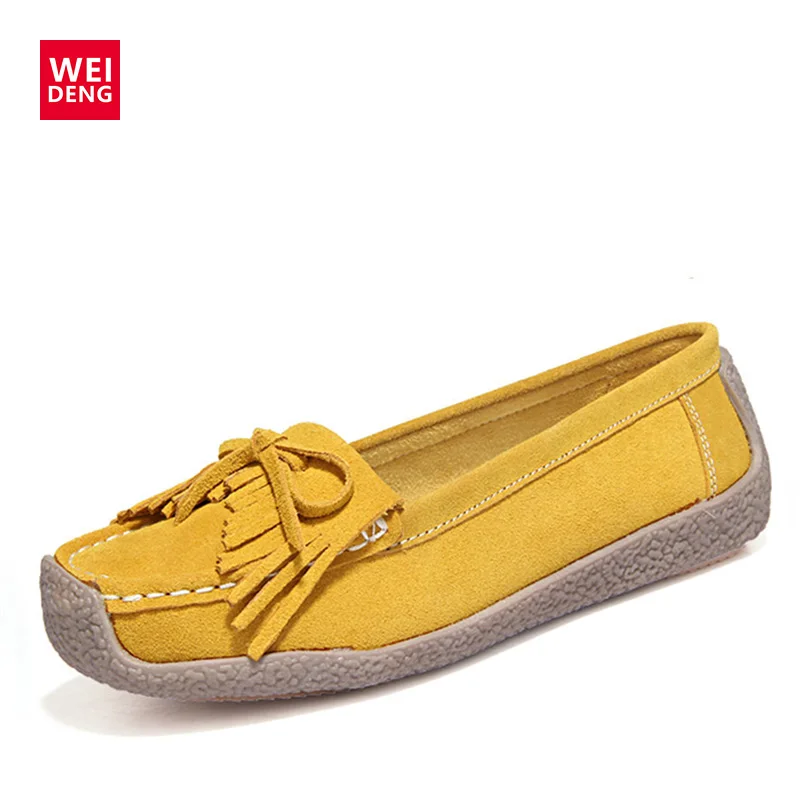 WeiDeng/женская повседневная обувь из натуральной кожи, без шнуровки, с кисточками, на плоской подошве, для курения, Gommino, Мокасины, женская элегантная обувь с украшением