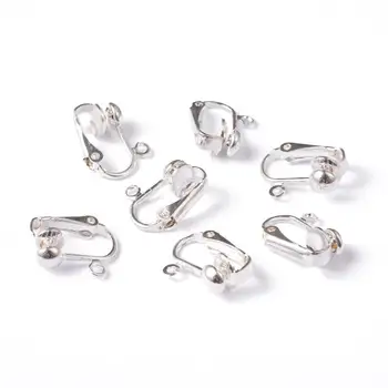 

10pcs Clip-on Earring Componentsfor Non-Pierced Ears, Silver Color, about 13.5mm wide, 15.5mm long, 7mm thick, Hole: about 1.2mm