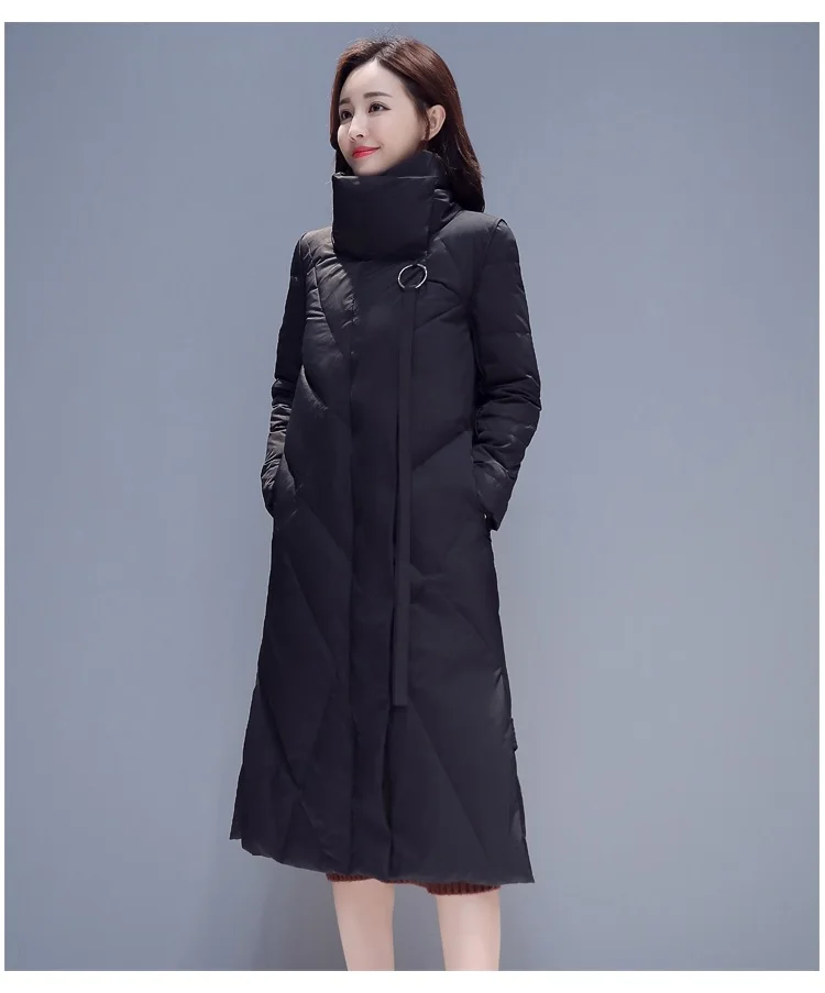 YAGENZ Куртка женская теплая парка высокое качество с длинным рукавом зимняя куртка женские пуховики длинное пальто стоячий воротник пальто 177 - Цвет: Black