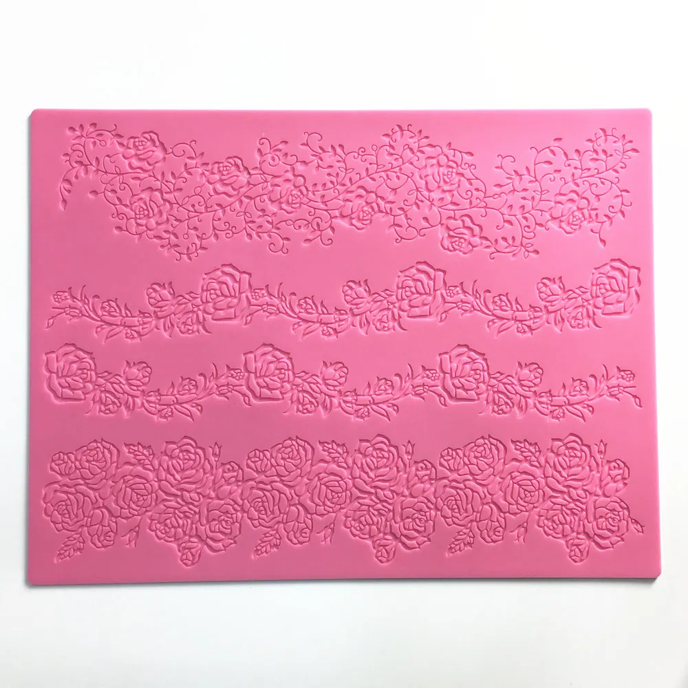 

Lace silicone mold food grade Roses with Leaves cake mold cake sucrose fondant cake decorating tools Lace border Chocolate