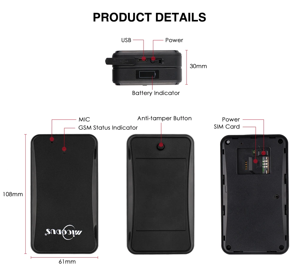 Tempo de Espera de Rastreamento Rastreamento em Tempo Monitor de Voz Gps do Carro At4 2g Ipx5 Forte Ímã Rastreador à Prova d' Água 10000 Mah Longo em Tempo Real Gsm Gps Localizador 17 Rastreadores GPS